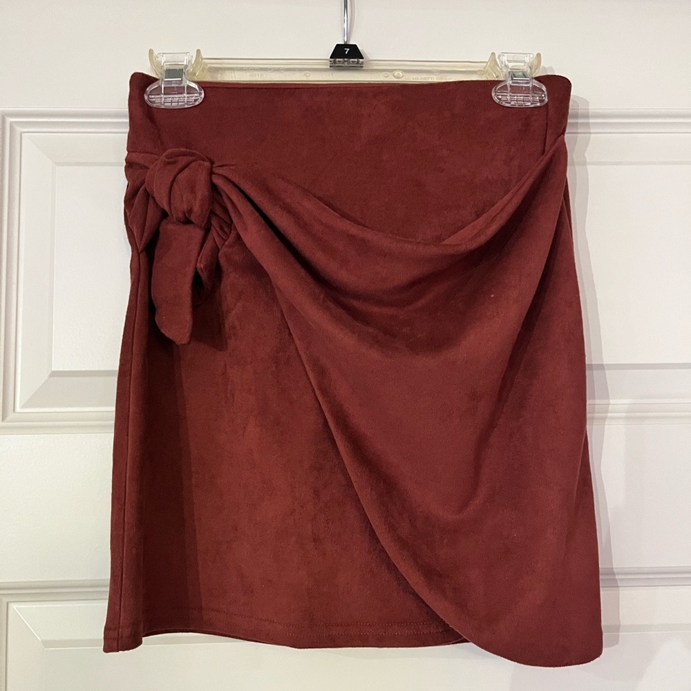 Altar’d State Burgundy Suede Mini Skirt with a Wrap Design